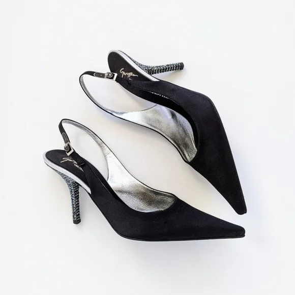 Giuseppe Zanotti Black Crystal Embellished Satin Slingback Pumps - Picture 16 of 16